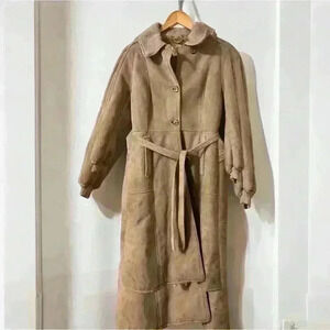 Vintage Morland's of England Long Lambskin & Suede Leather Women's Coat Sz 8